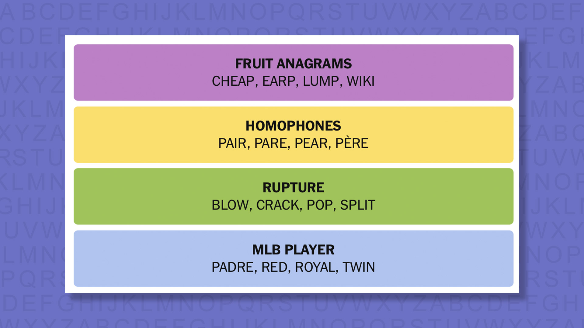 NYT Connections answers game 1072 on a purple background