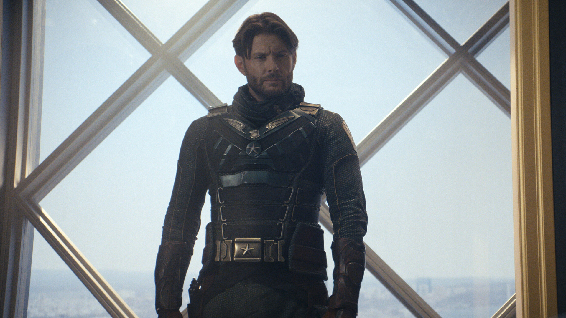 Soldier Boy looking at someone off camera in The Boys season 5 episode 3