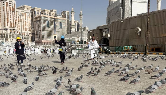 Muslim pilgrims walk among pigeons near the Grand Mosque, ahead of the annual Hajj pilgrimage, in Mecca, Saudi Arabia, on May 19, 2026. – Reuters