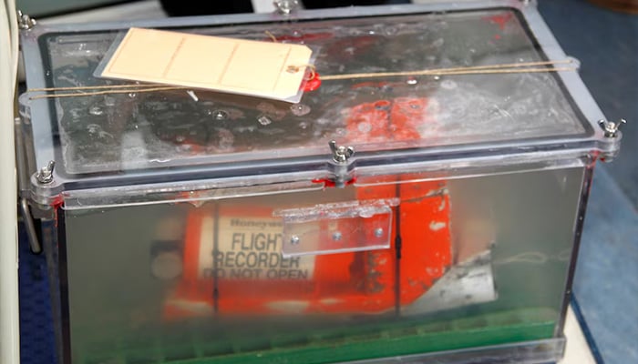 The cockpit voice recorder (CVR), one of two flight recorders from the Air France Rio-Paris flight that crashed in 2009, will be displayed to the media ahead of a news conference at BEA headquarters in Le Bourget, north of Paris, on May 12, 2011. - Reuters