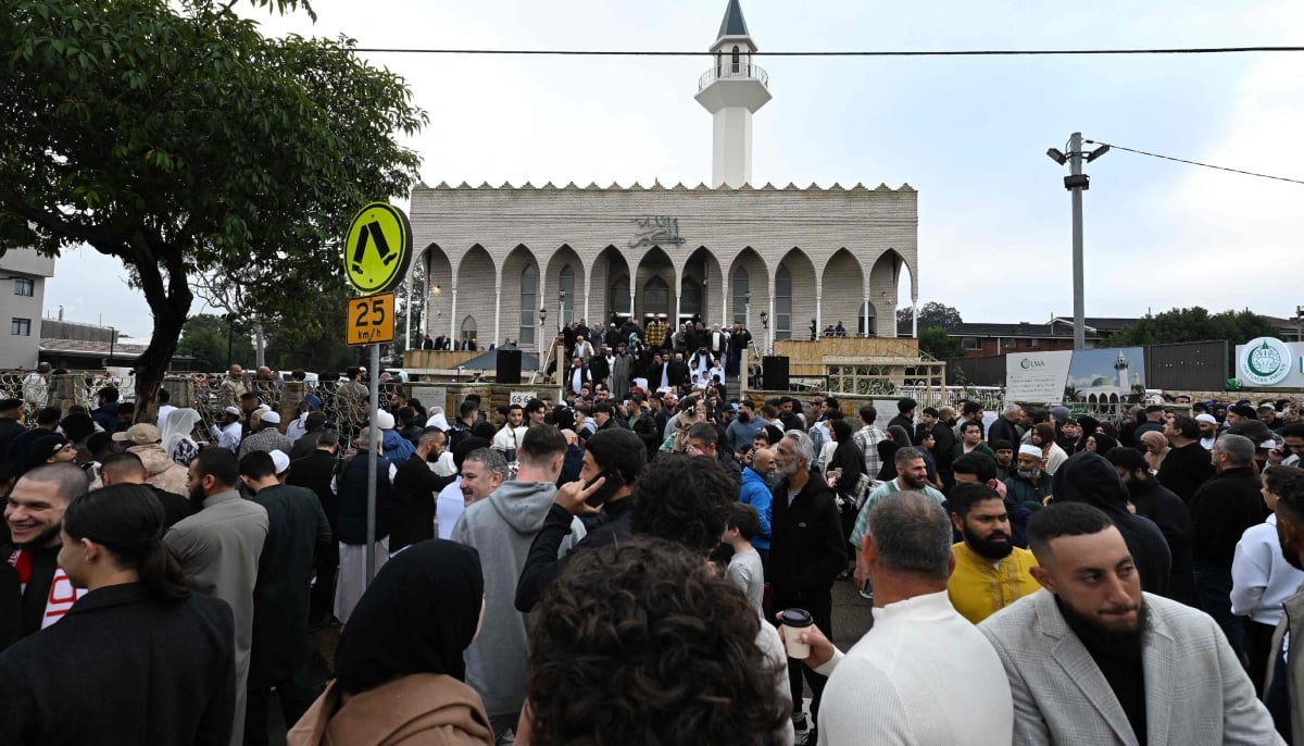 Muslim worshipers gather outside the Lakemba Mosque after the Eid ul Adha prayer in western Sydney, Australia, on May 27, 2026. – AFP