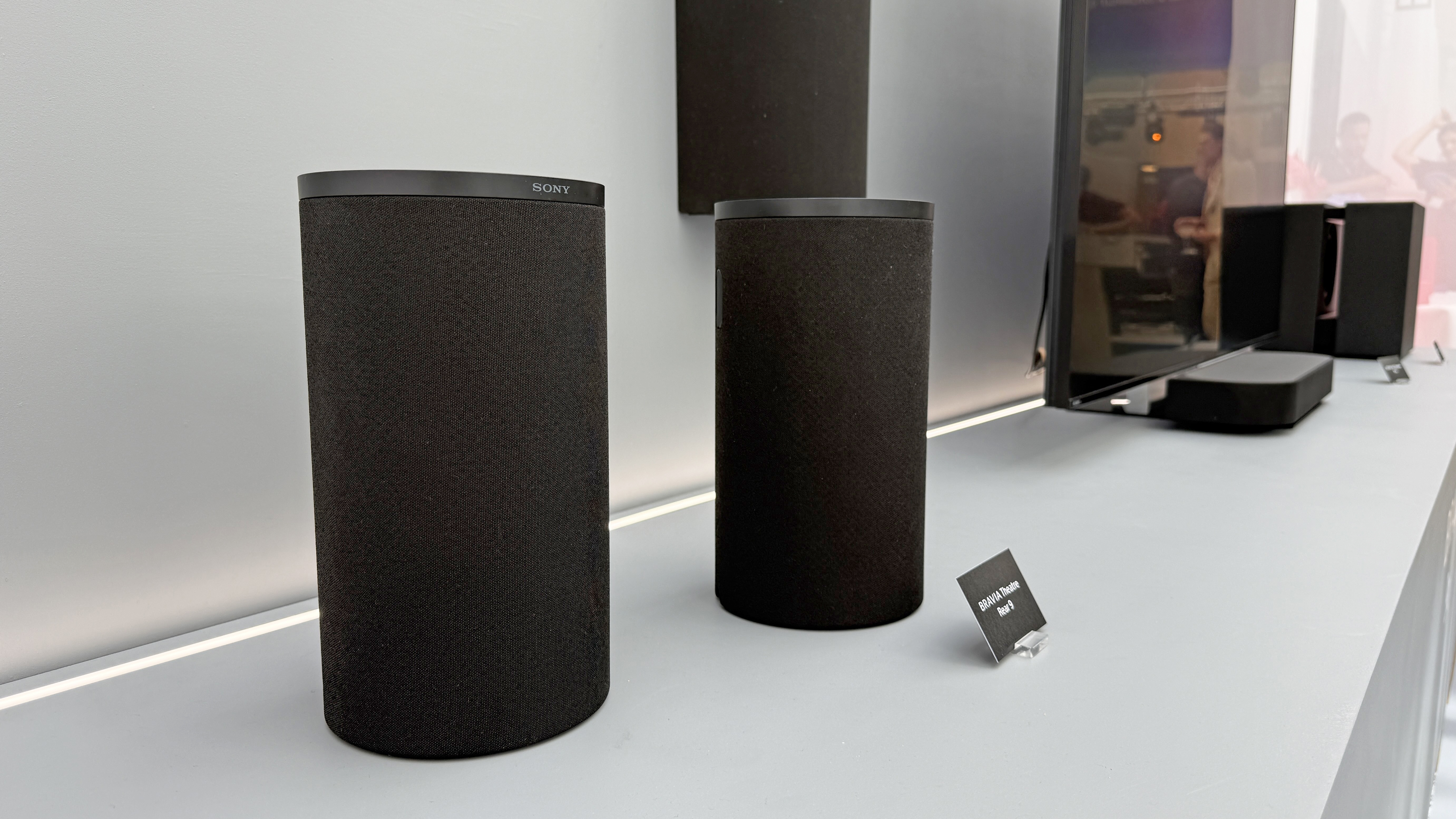 The Sony Bravia Theater Rear 9 speakers, showing their round design