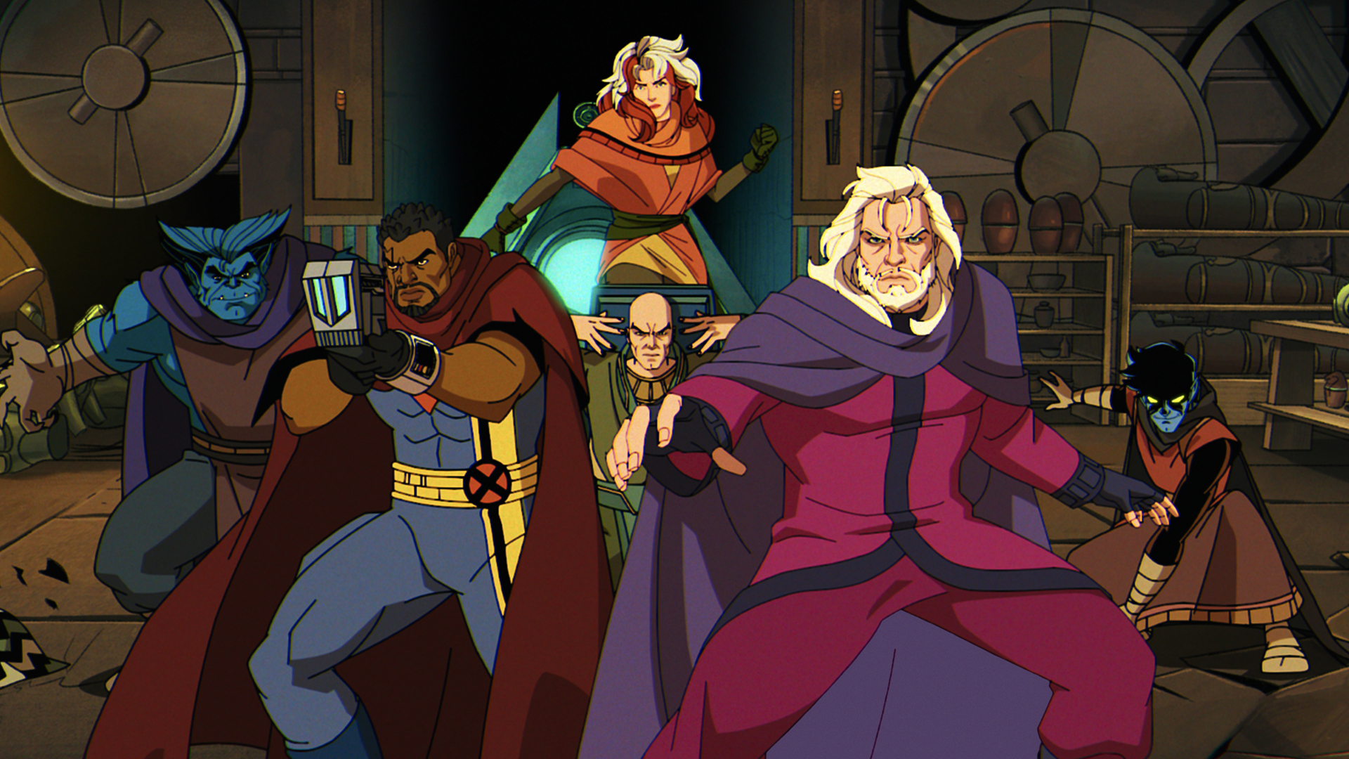 Beast, Bishop, Rogue, Professor X, Magneto and Nightcrawler prepare to fight in X-Men 97 season 2