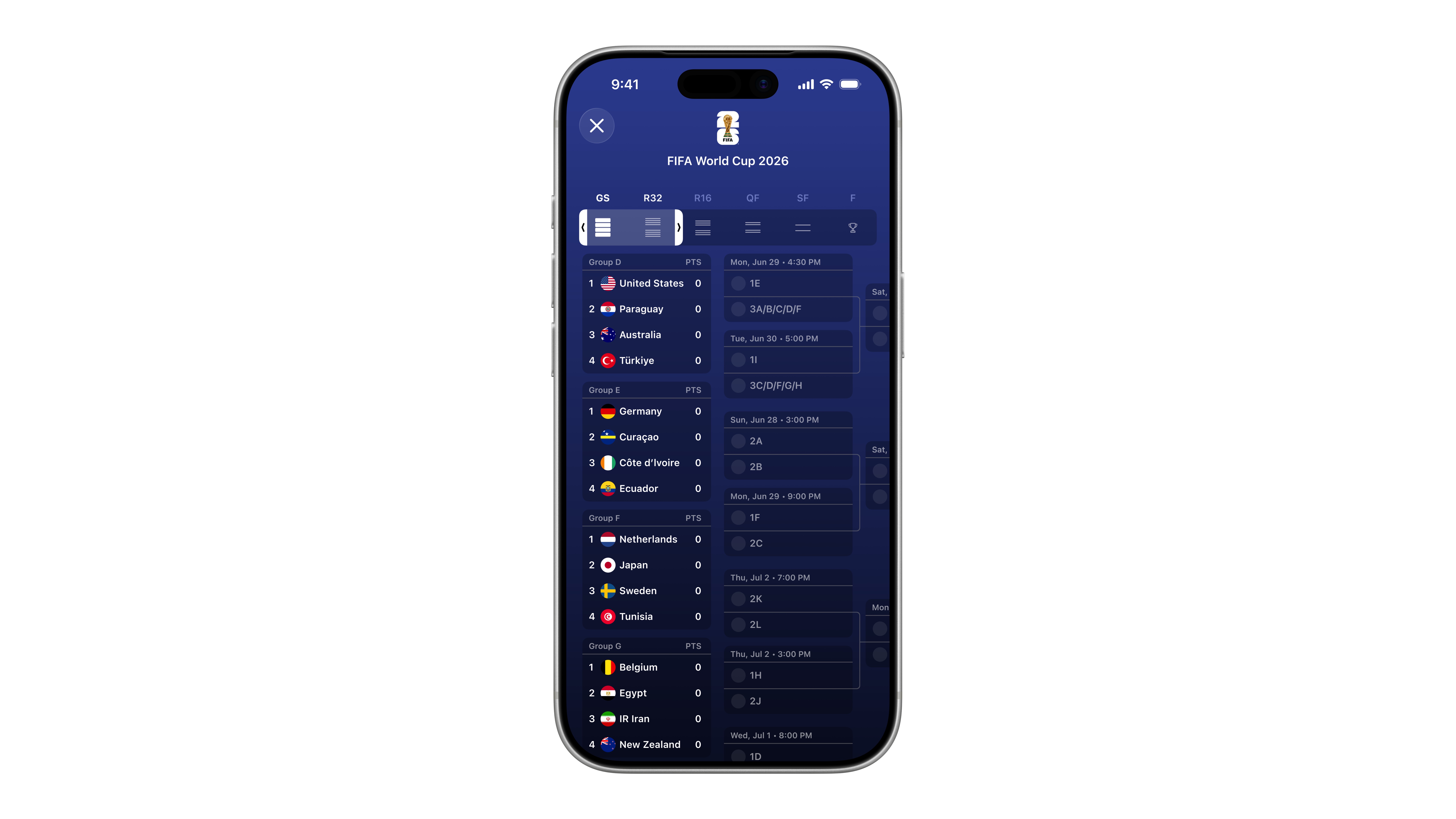 FIFA World Cup brackets from the Apple Sports app