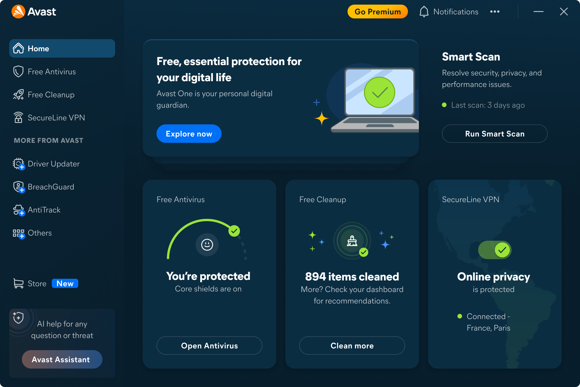 The new Avast One panel.