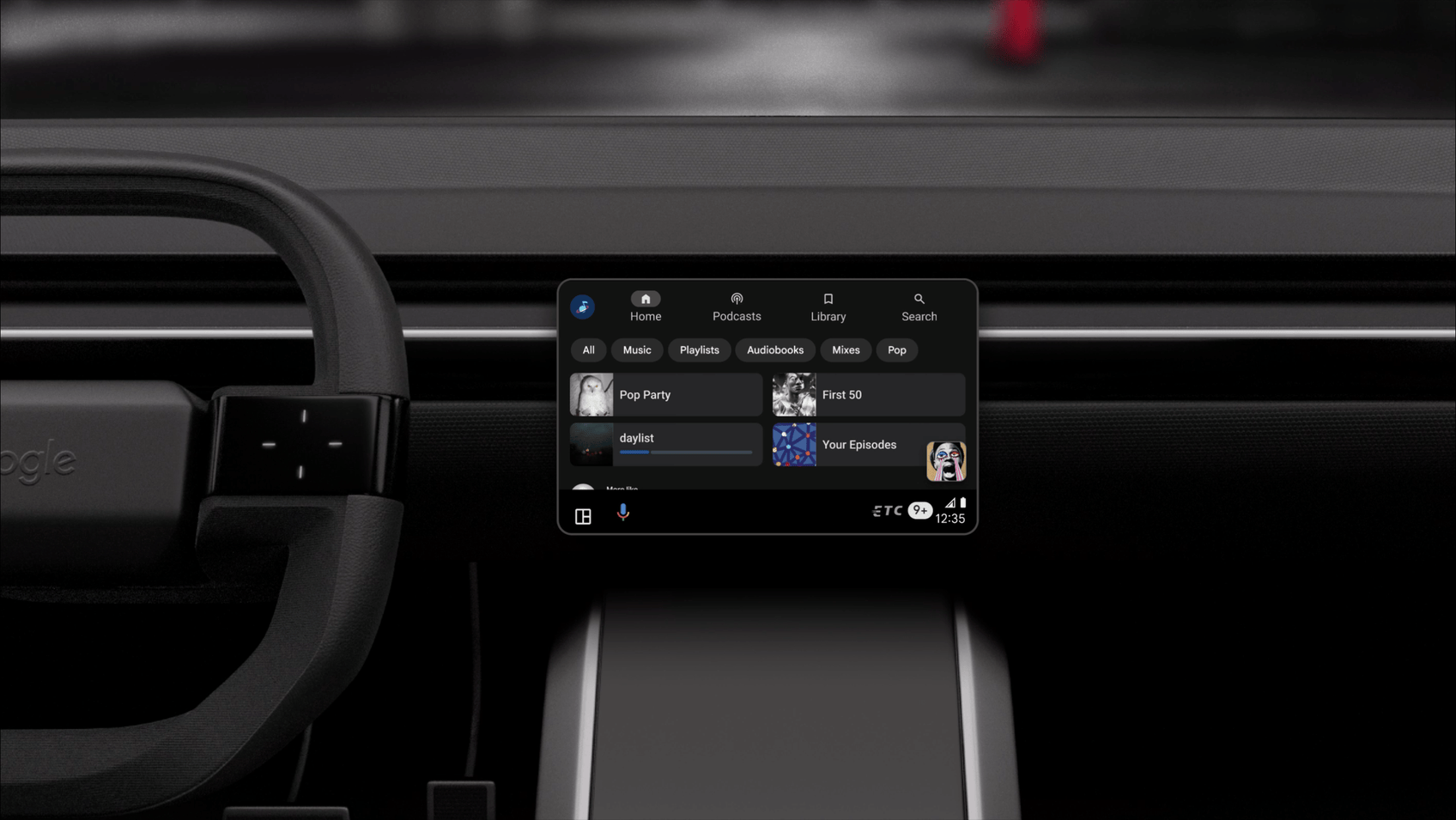 A GIF showing the new panel templates for music apps in Android Auto