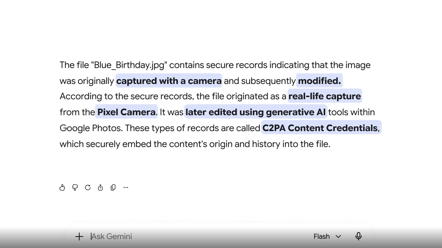 A Gemini reading explaining how the AI ​​has edited an image.