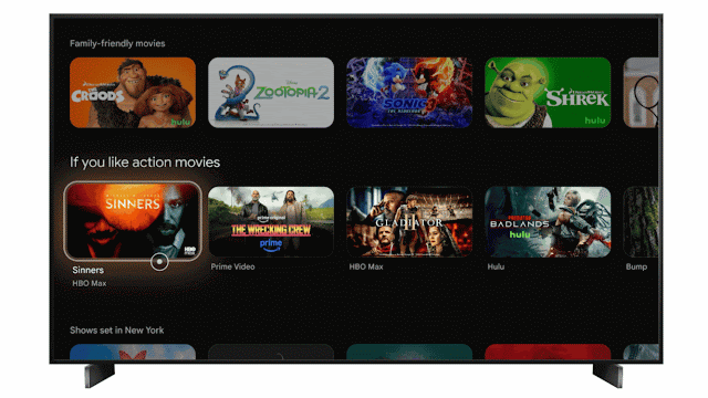 An animation showing the use of a pointing remote control in the Google TV operating system.