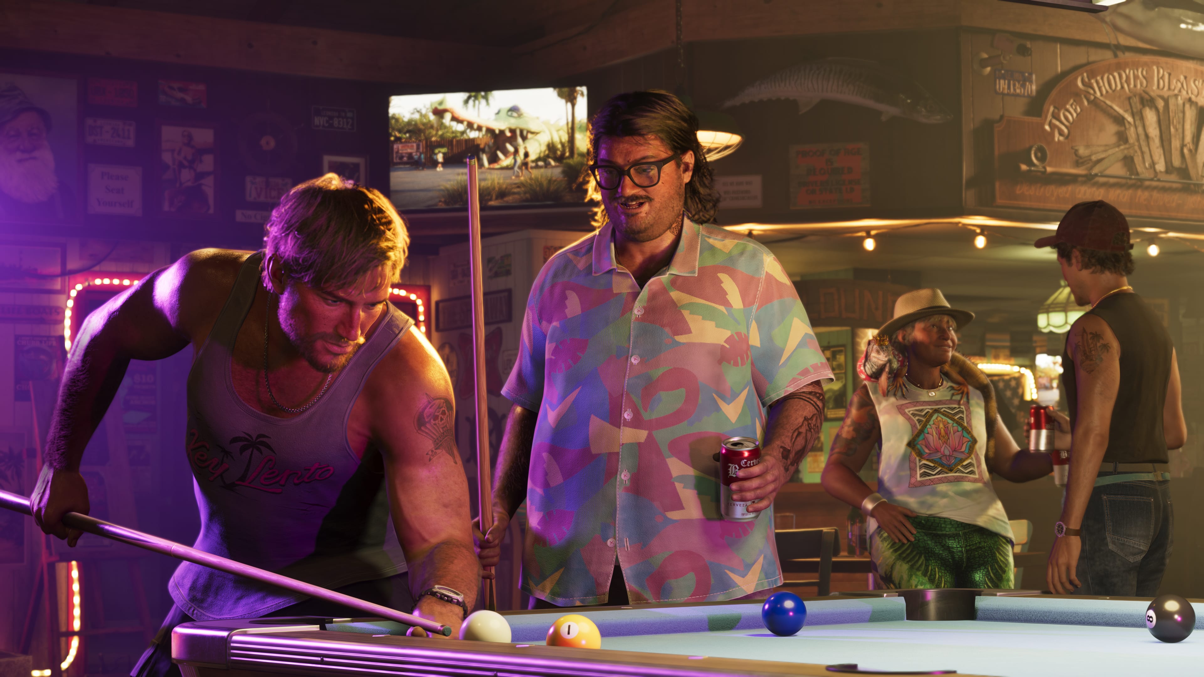 Jason Duval on a pool table in GTA 6