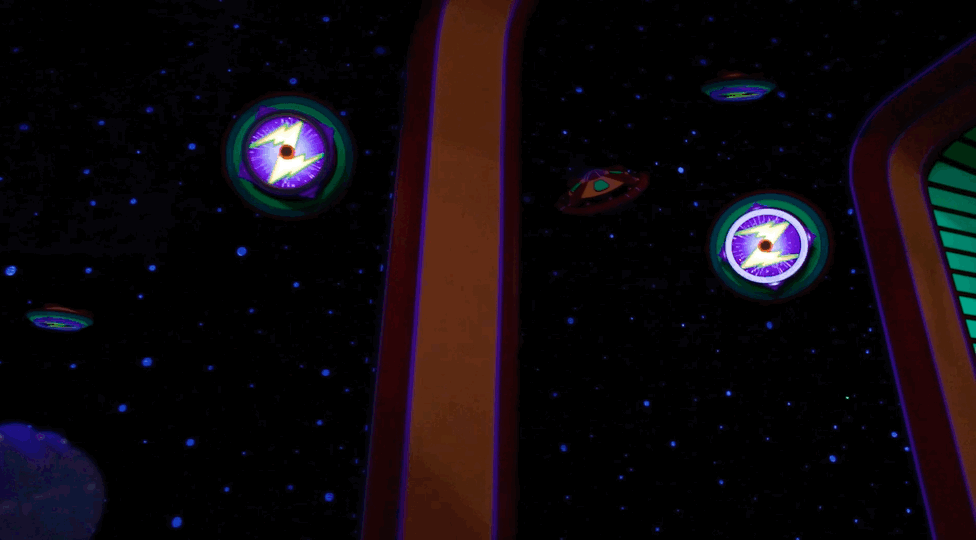 A look at the reactive targets in Buzz Lightyear Space Ranger Spin.