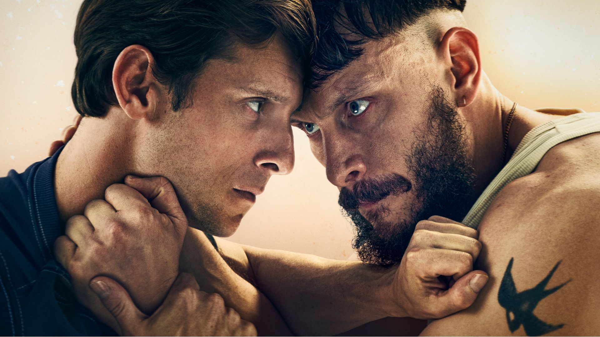 Jamie Bell and Richard Gadd hug each other tightly