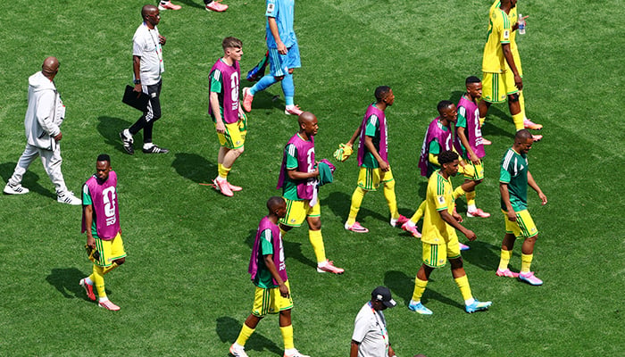 South Africa's players appear dejected after their 2-0 loss to Mexico in the 2026 FIFA World Cup Group A match at the Estadio Azteca, Mexico City, June 11, 2026. – Reuters