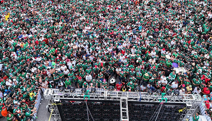 A drone view shows fans watching the match between Mexico and South Africa during the 2026 FIFA World Cup at a public screening at Plaza Garibaldi in Mexico City, Mexico, June 11, 2026. – Reuters