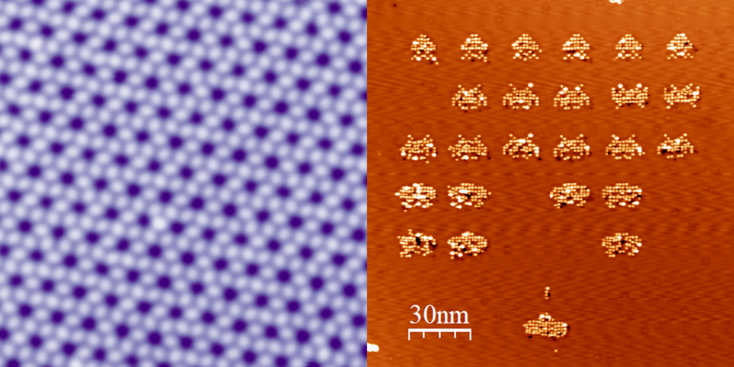 An image showing two works of art photographed using scanning probe microscopy.