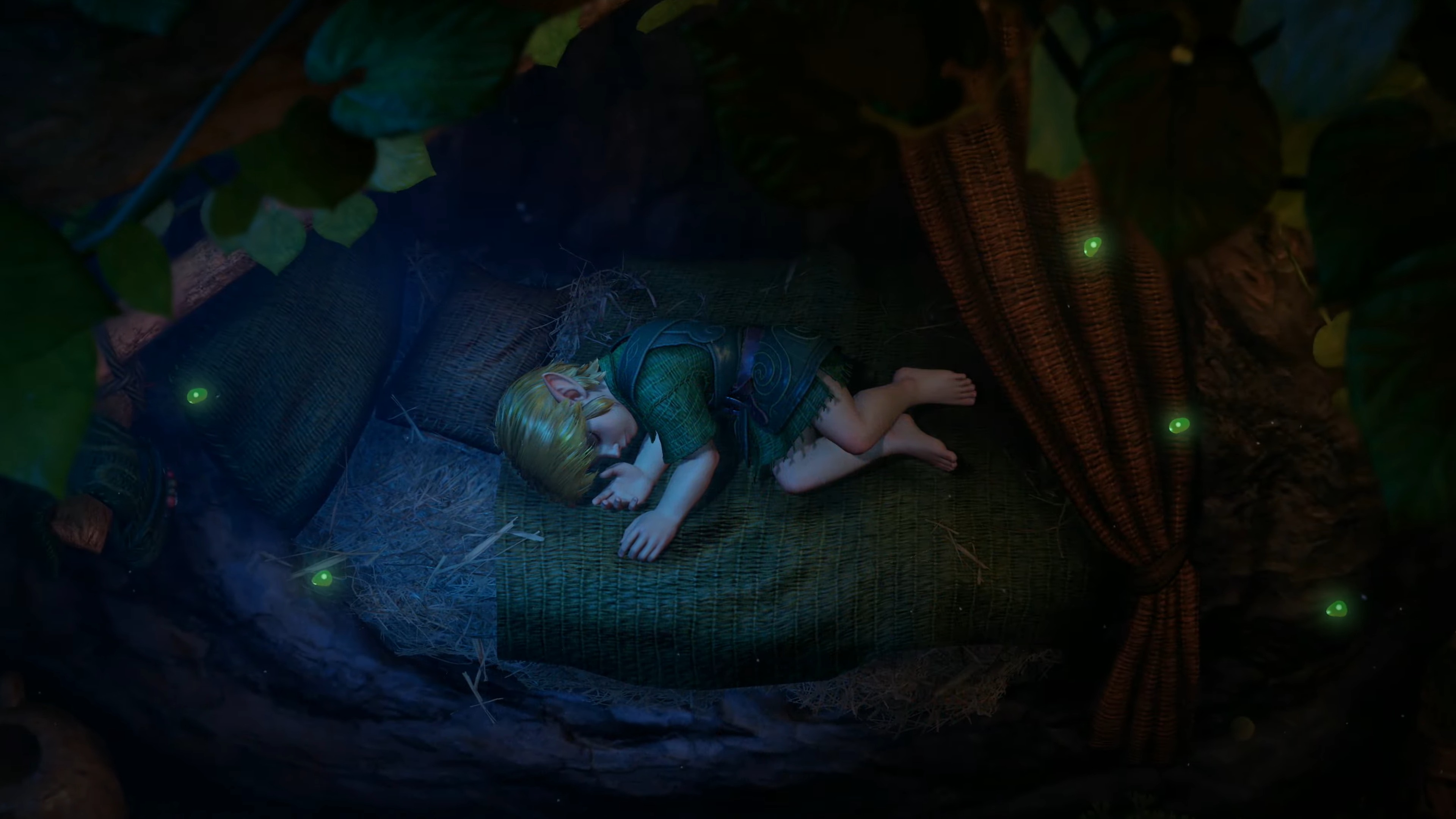 Screenshot from The Legend of Zelda: Ocarina of Time remake showing Link sleeping.