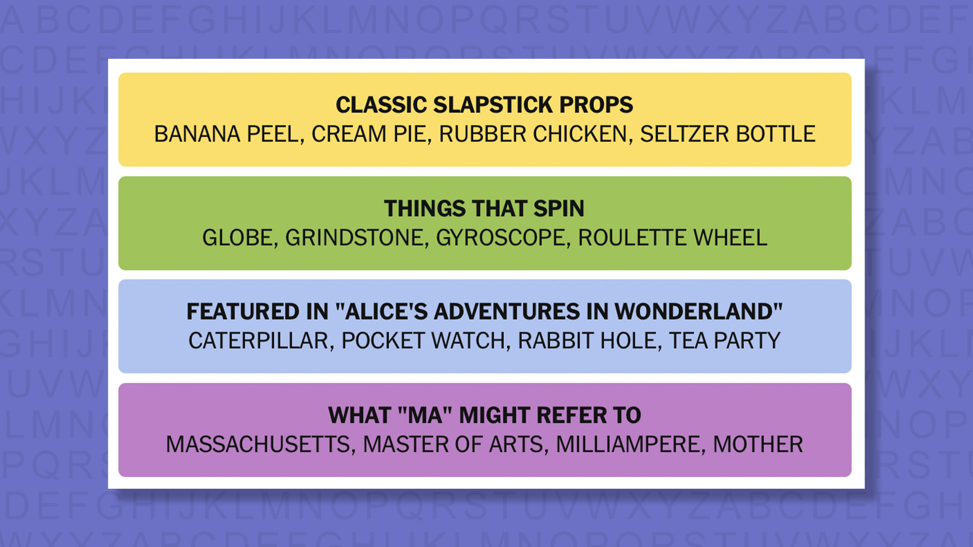 NYT Connections Answers for Game #1099 on a Purple Background