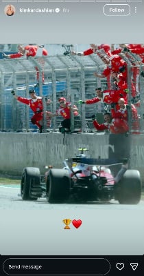 Kim Kardashian celebrates Lewis Hamilton's first victory in Formula 1