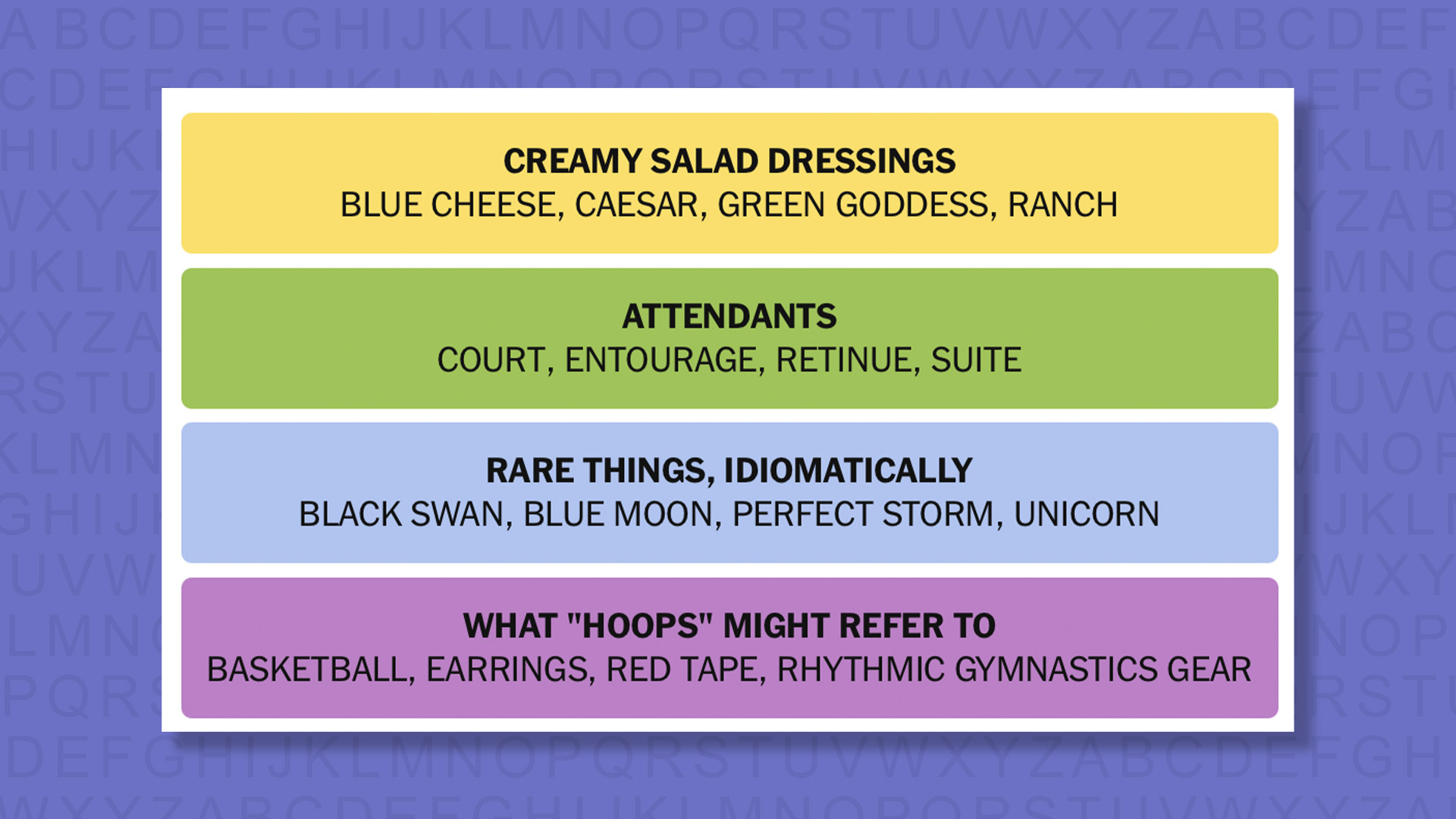 NYT Connections answers game 1101 on a purple background
