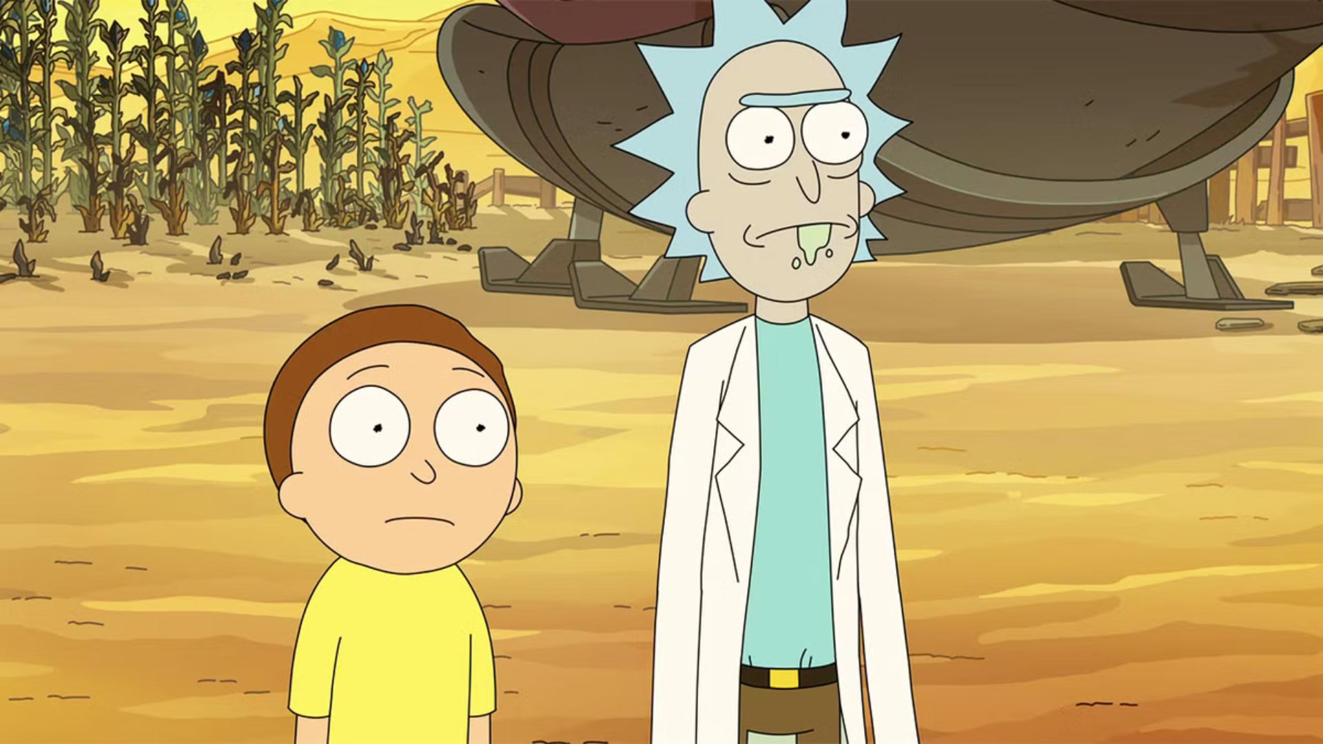 Rick and Morty stare at something off screen.