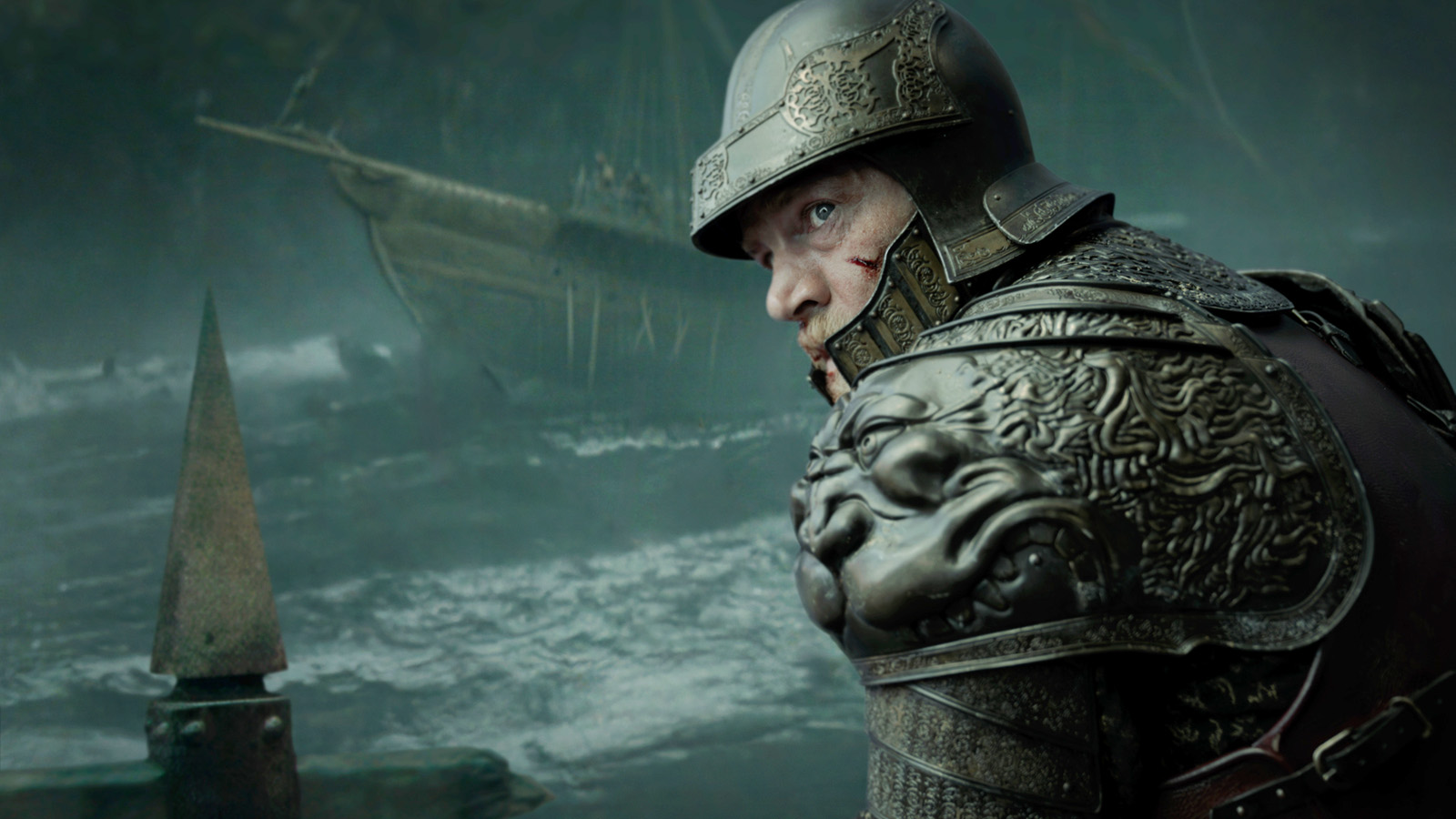 A heavily armed Tyland Lannister looking over his left shoulder in House of the Dragon Season 3 Episode 1.