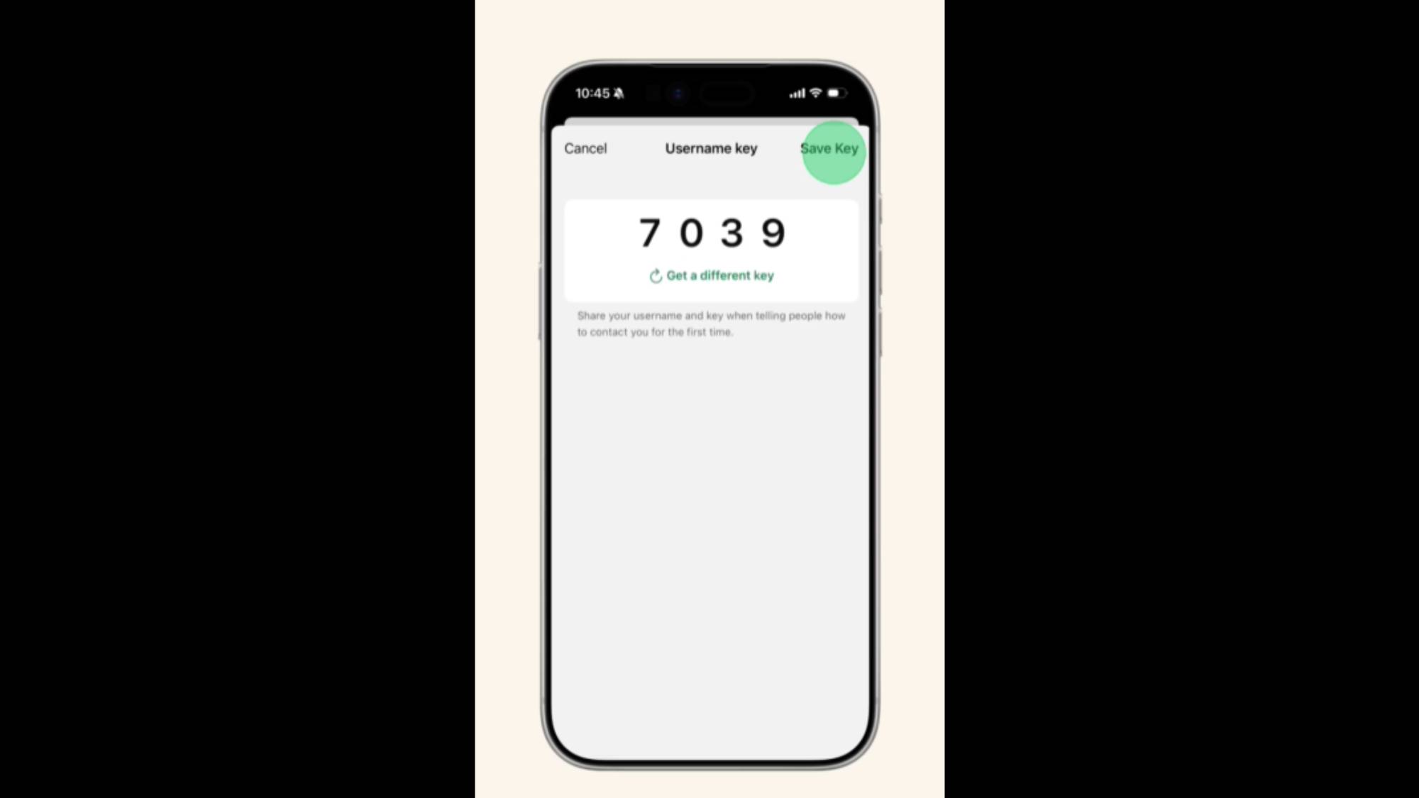 A smartphone showing how to set up a password for usernames on WhatsApp