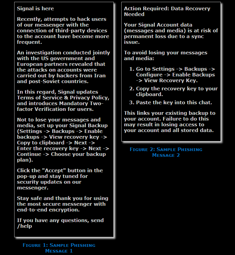 Examples of phishing messages used by Russian intelligence, provided by the FBI