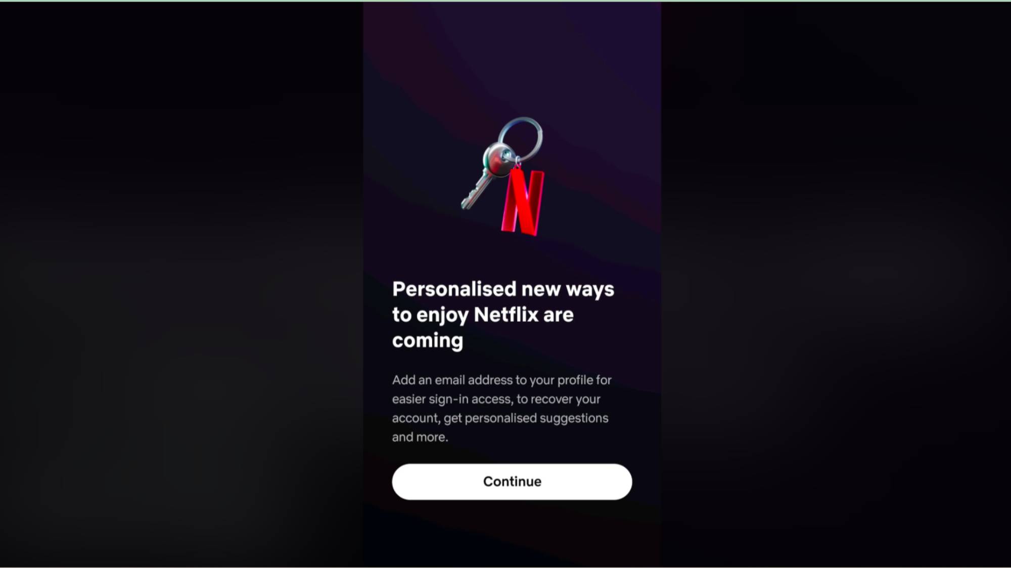 A Netflix popup in the mobile app