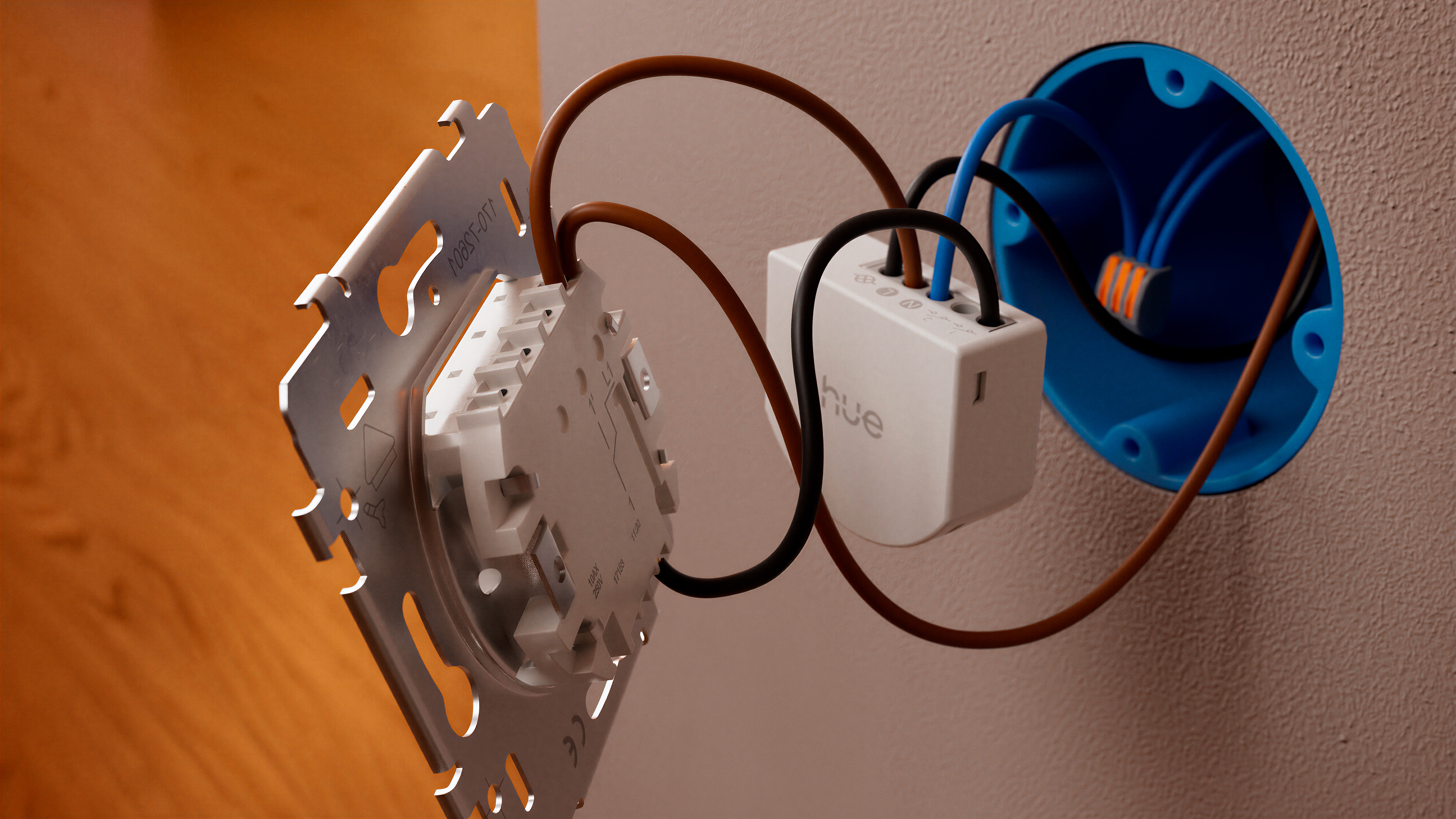 A Philips Hue wired dimmer switch is installed in place of an existing switch