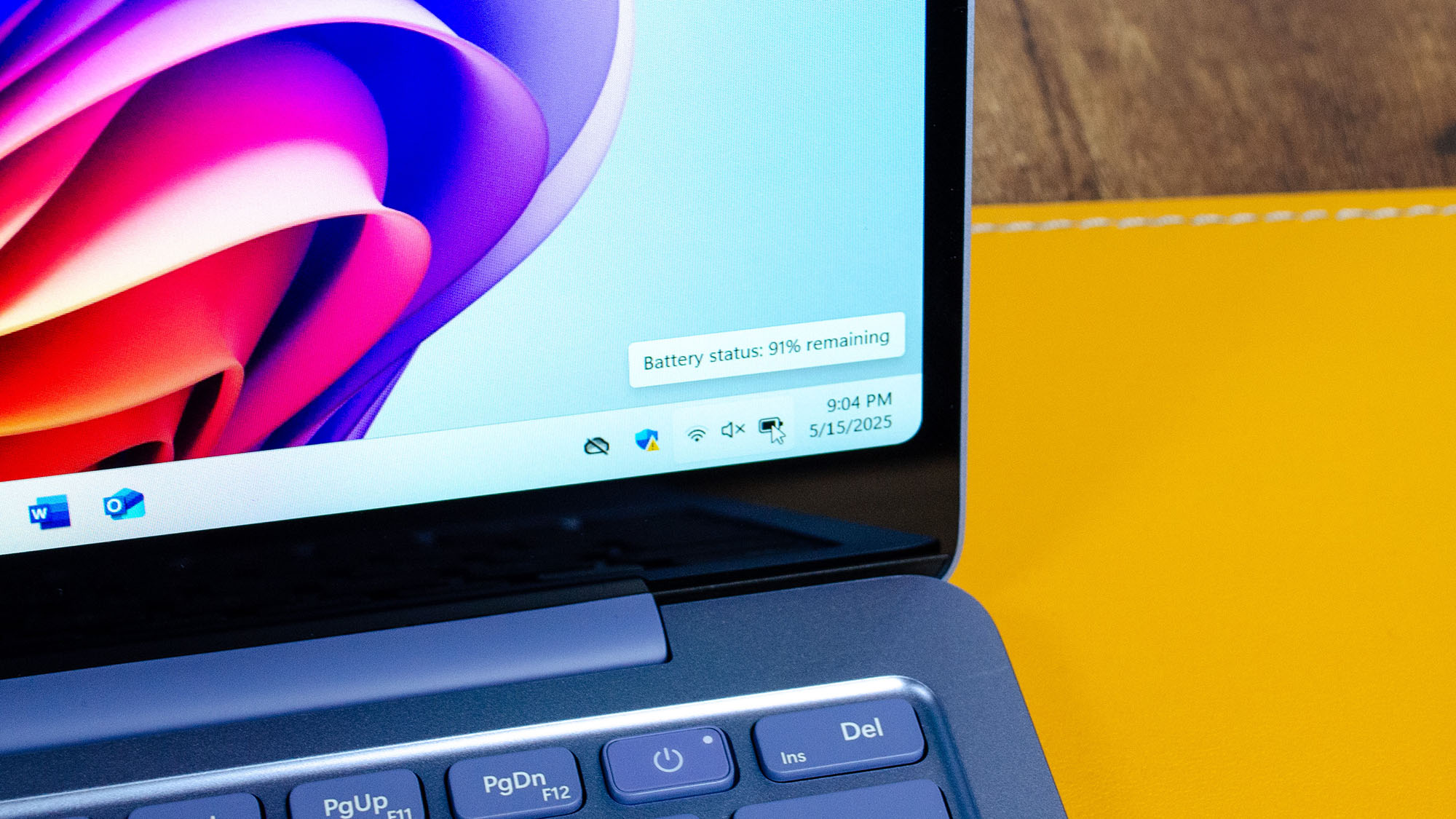 The battery life indicator on a 13-inch Microsoft Surface laptop