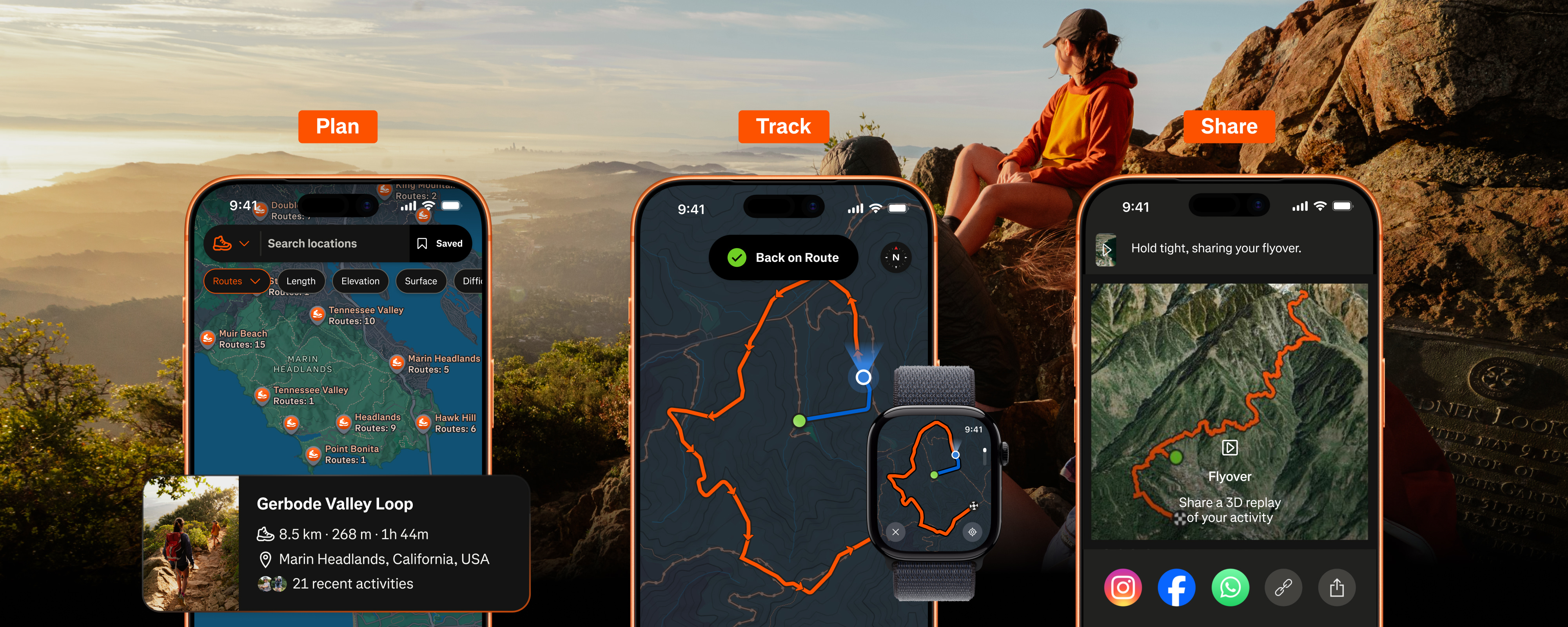 Strava users climb a mountain during golden hour on a clear day
