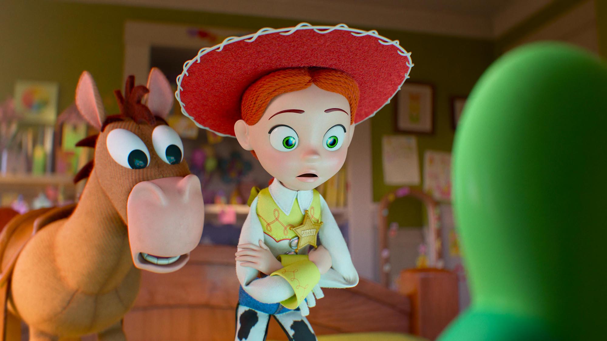 Bullseye and Jessie looking at the Lilypad screen in Toy Story 5