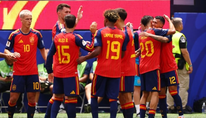 Spain's players celebrate their second goal in the 2026 FIFA World Cup round of 32 match against Austria at Los Angeles Stadium, Inglewood, California, USA, July 2, 2026. – Reuters