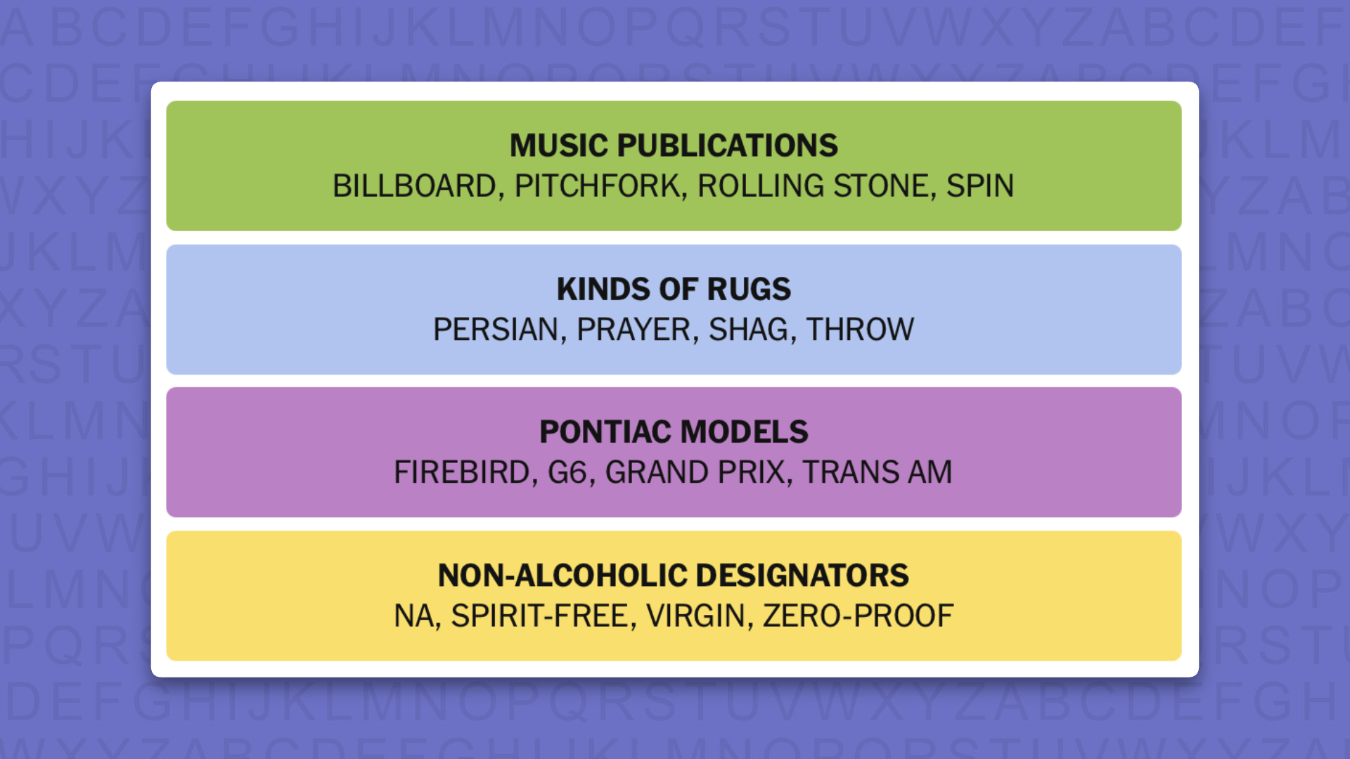 NYT Connections answers game 1124 on a purple background