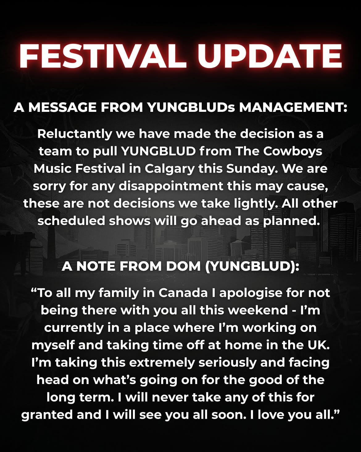 Yungblud leaves the festival mid-performance