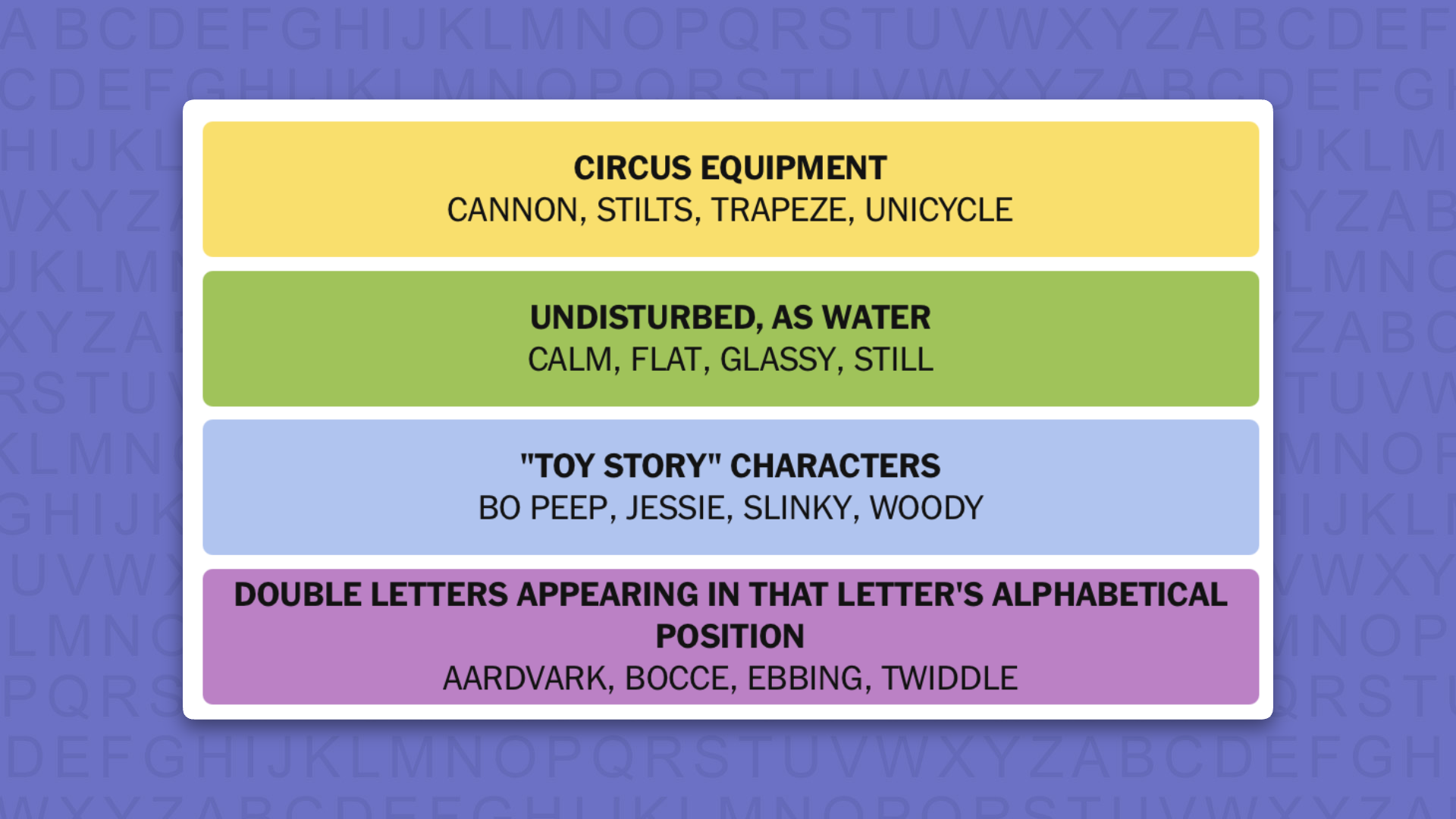 NYT Connections answers game 1126 on a purple background