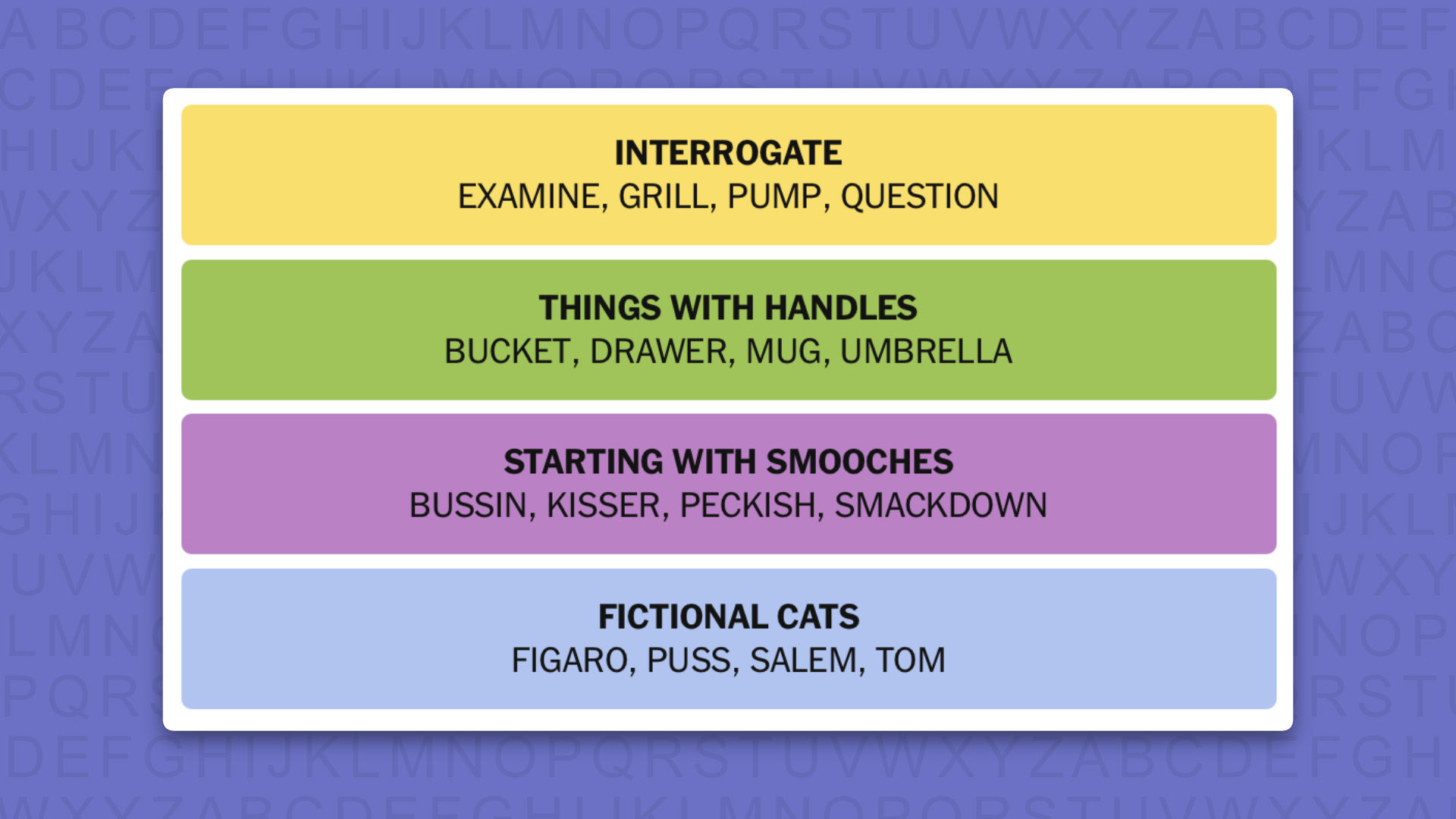 NYT Connections answers game 1128 on a purple background