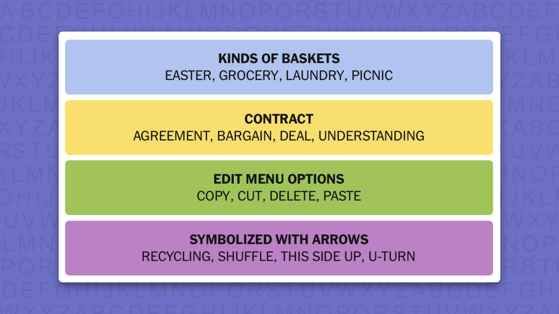 NYT Connections answers game 1129 on a purple background