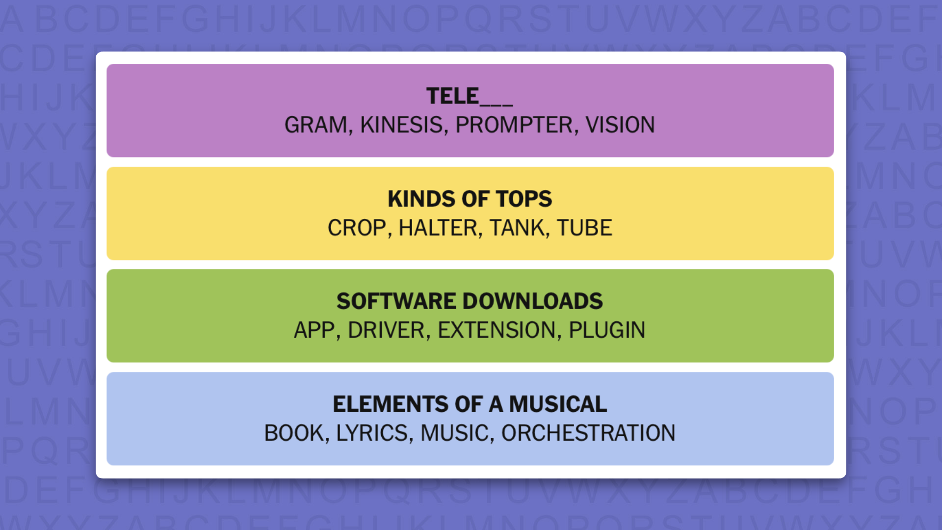 NYT Connections answers game 1136 on a purple background