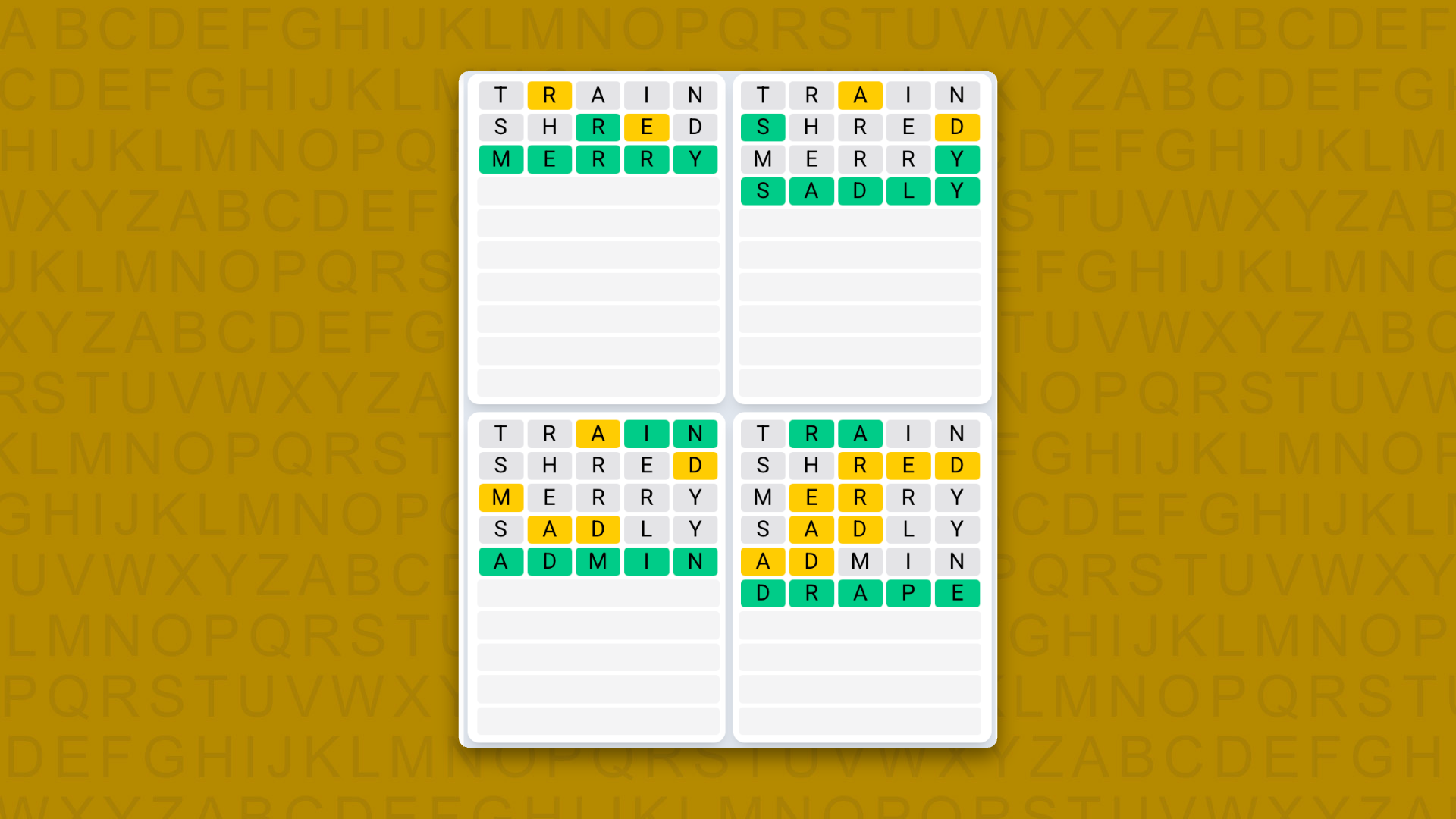 Quordle Daily Sequence answers for game 1641 on a yellow background