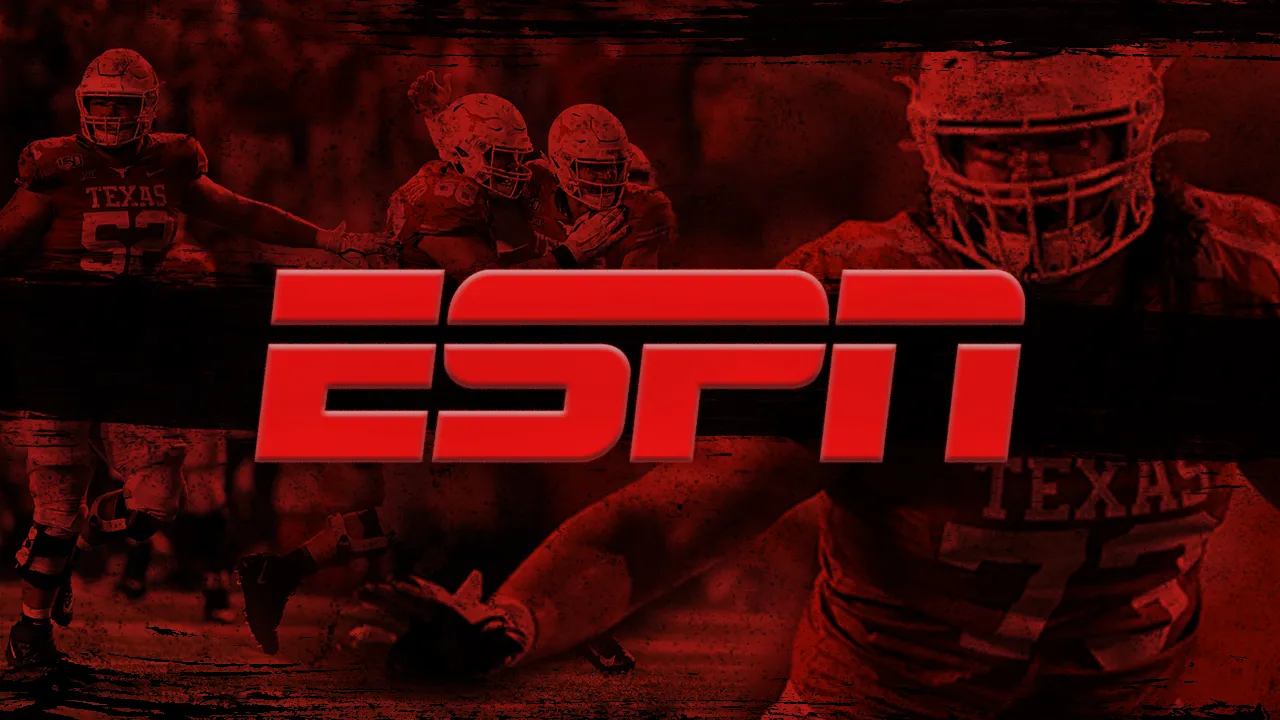 The ESPN logo on a red background with soccer players.