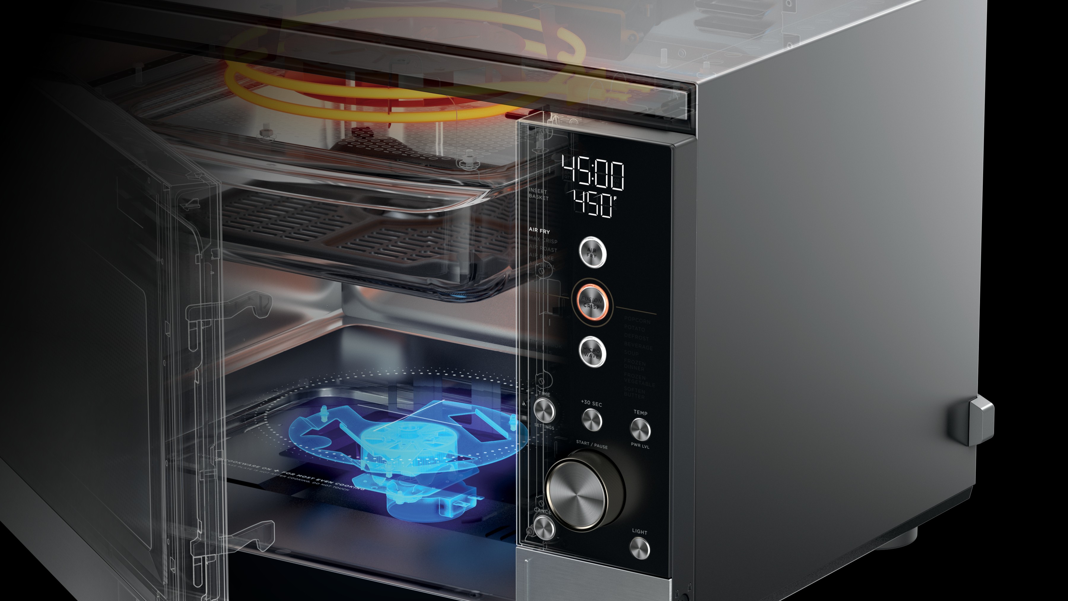 Illustration of the interior components of the Ninja Crispi microwave