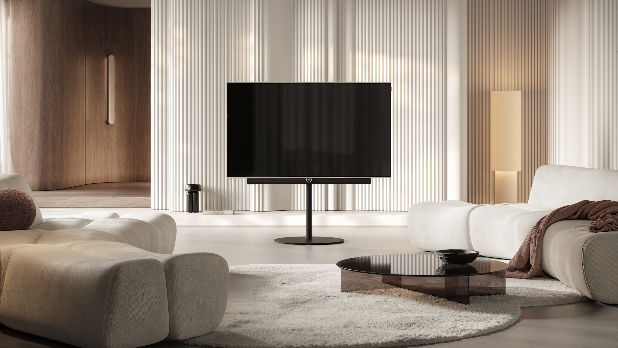 Lifestyle image of Loewe Antares TV in a neutrally decorated living room