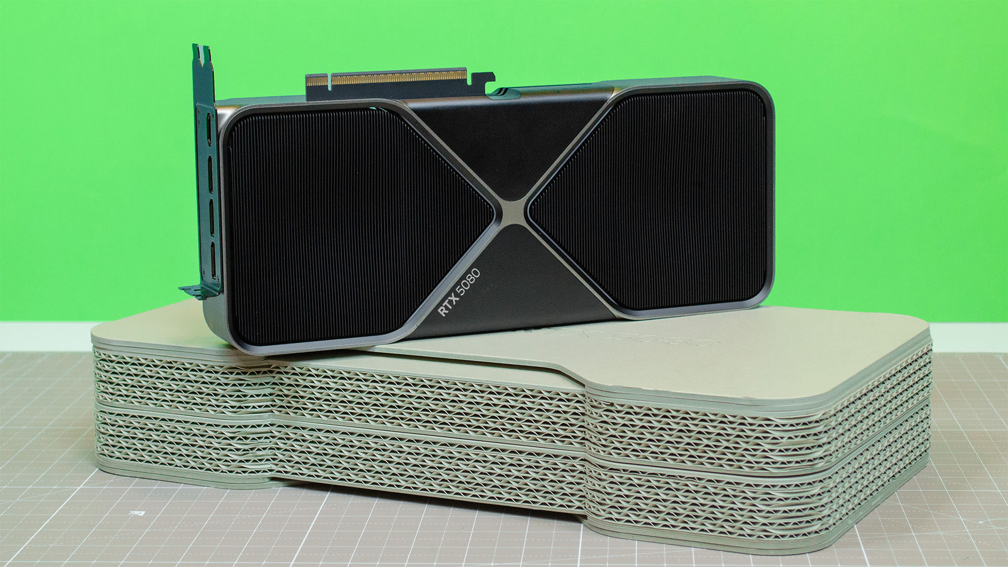 An Nvidia GeForce RTX 5080 in its retail package