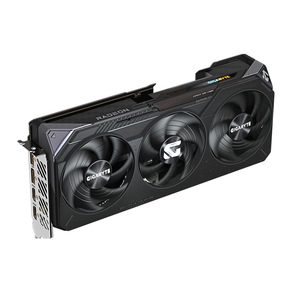 A Gigabyte Radeon RX 9070 XT on a white background