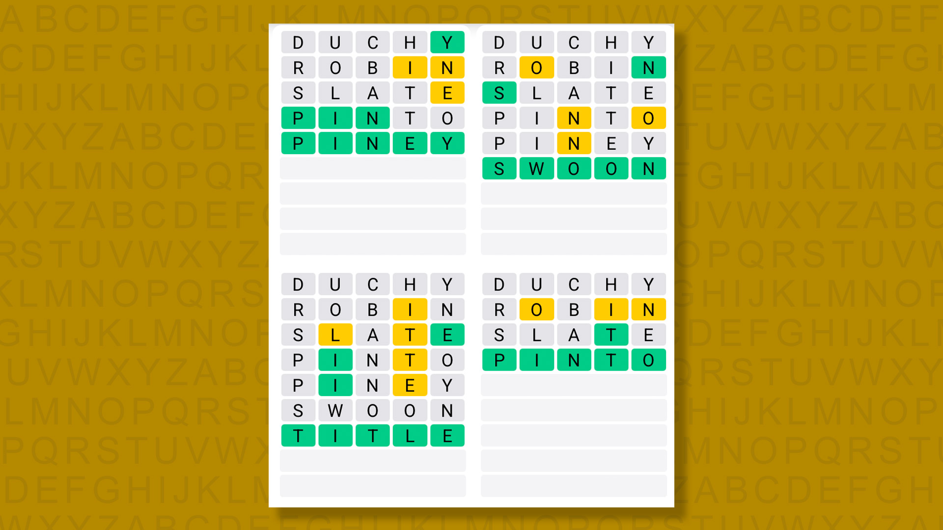 Quordle answers for the game 1623 on a yellow background