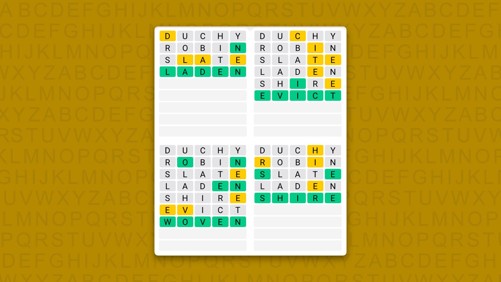 Quordle answers for the game 1641 on a yellow background