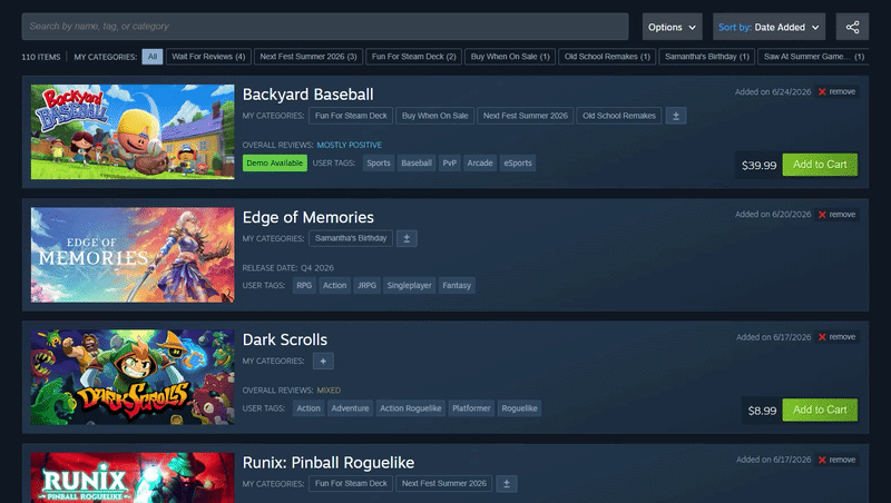 GIF of Valve's new Steam wishlist update